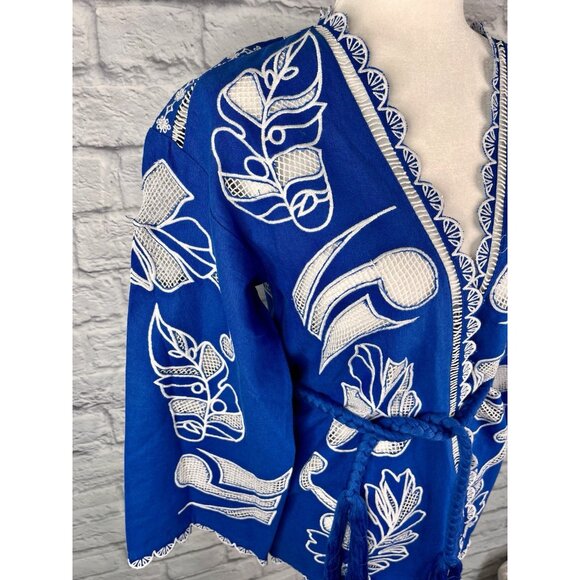 JOHNNY WAS JADE Women's Blue Divine Oasis Jodie Easy Eyelet Jacket NWT XS - Picture 2 of 8